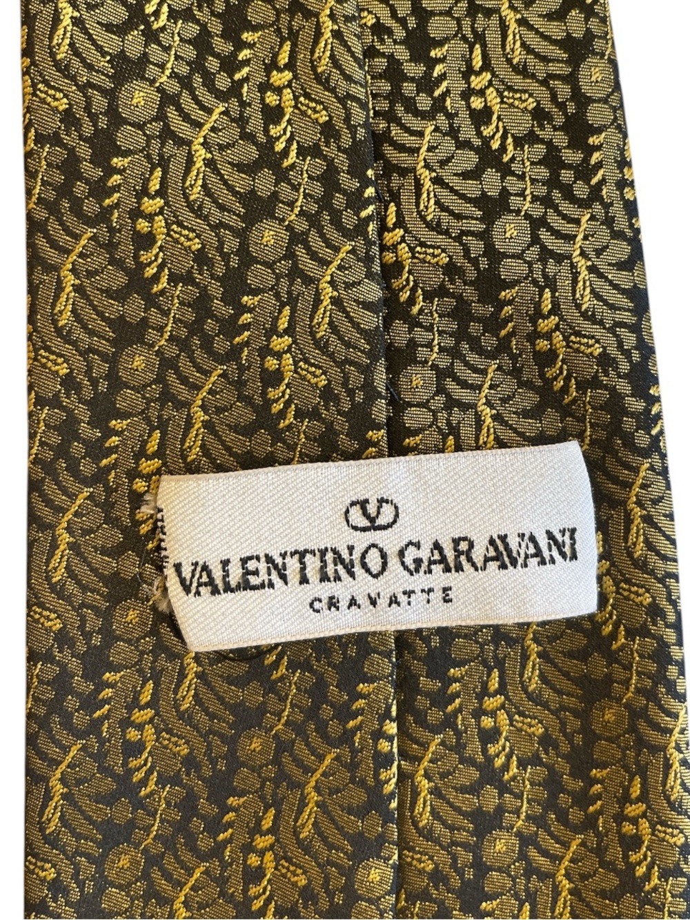 Valentino Garavani Italian Silk Tie Brown Olive Antique Gold Floral Jacquard